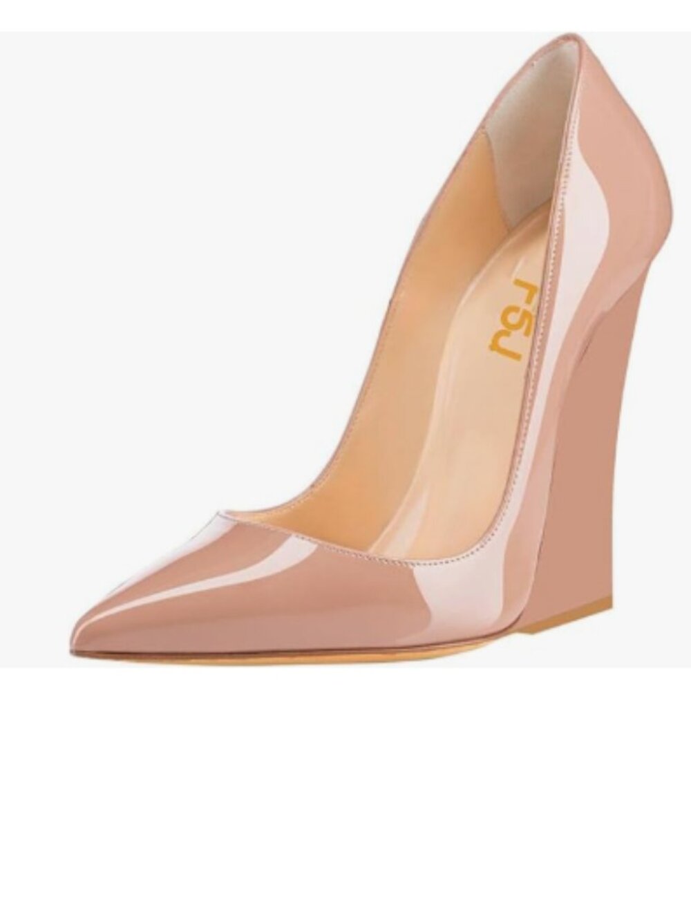 FSJ Nude Pointed Toe Wedges High Heel Pumps Sexy Slip On Formal Closed Toe Shoes